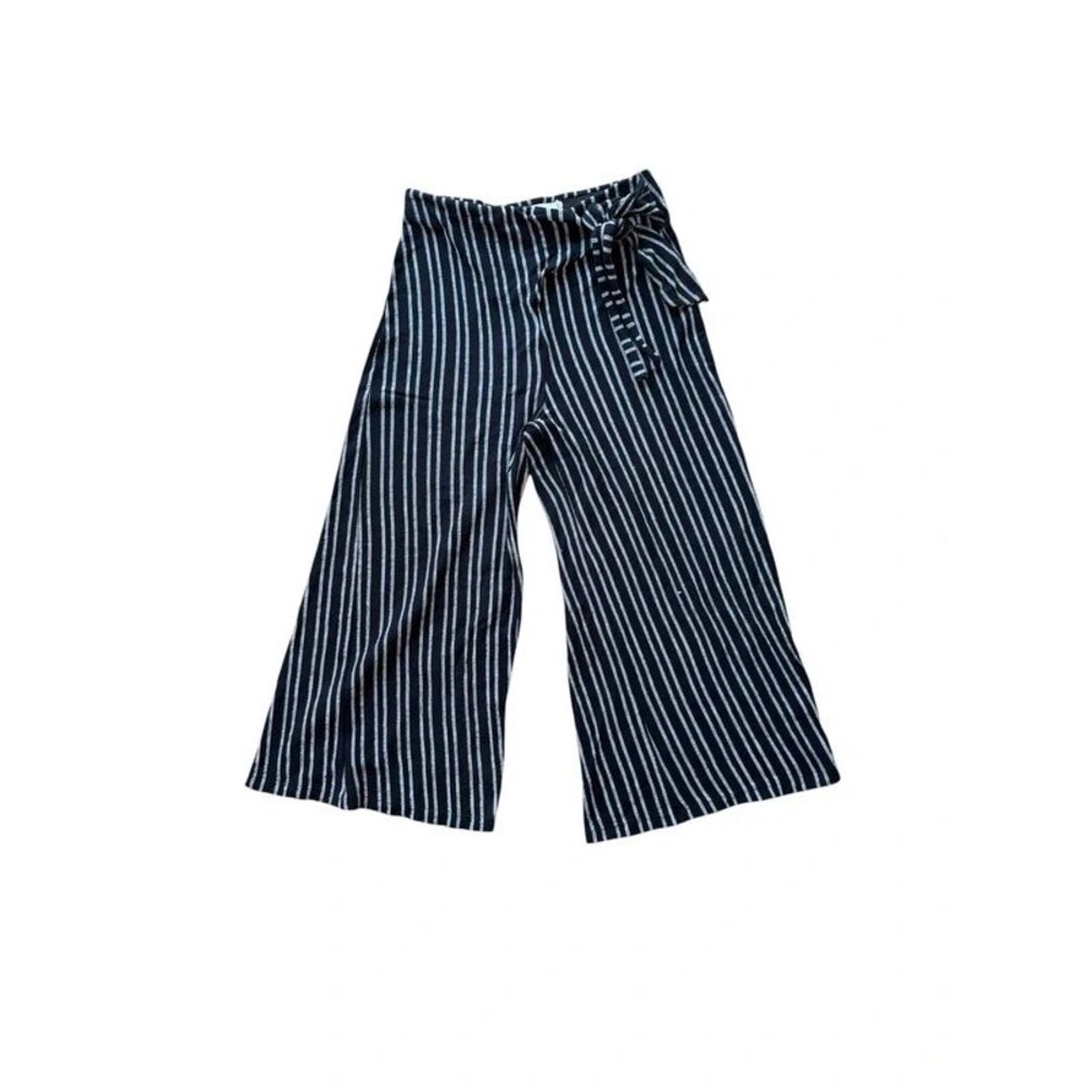 All in Favor Striped Tie Waist Wide Leg Crop Pants S